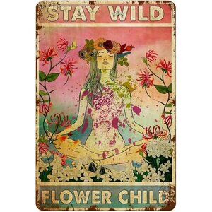 Stay Wild Flower Child – Metal Tin Sign | Retro Boho Wall Decor | 8x12